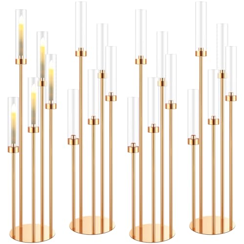 5 Arm Candelabra Floor Candle Holder with Acrylic Lampshade, Black, 4 Set V60350