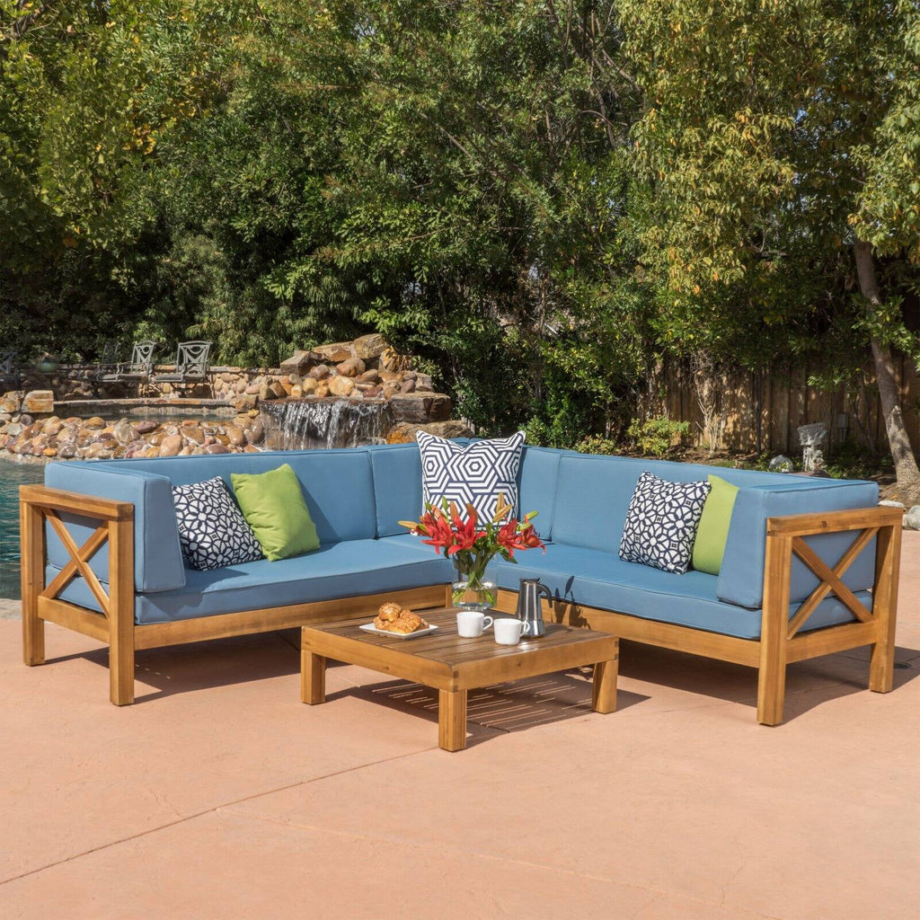 4 Piece Acacia Wood Sectional Sofa and Coffee Table Set O853115