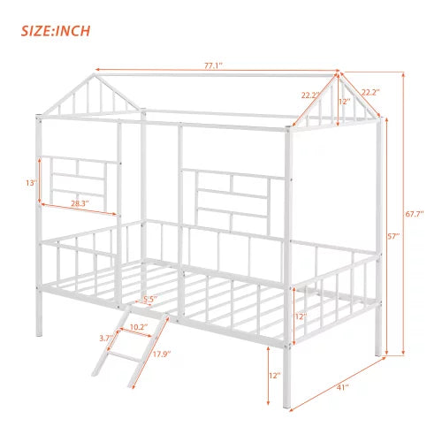 White Twin Size Metal Platform Bed Frame with Slatted Support J42158