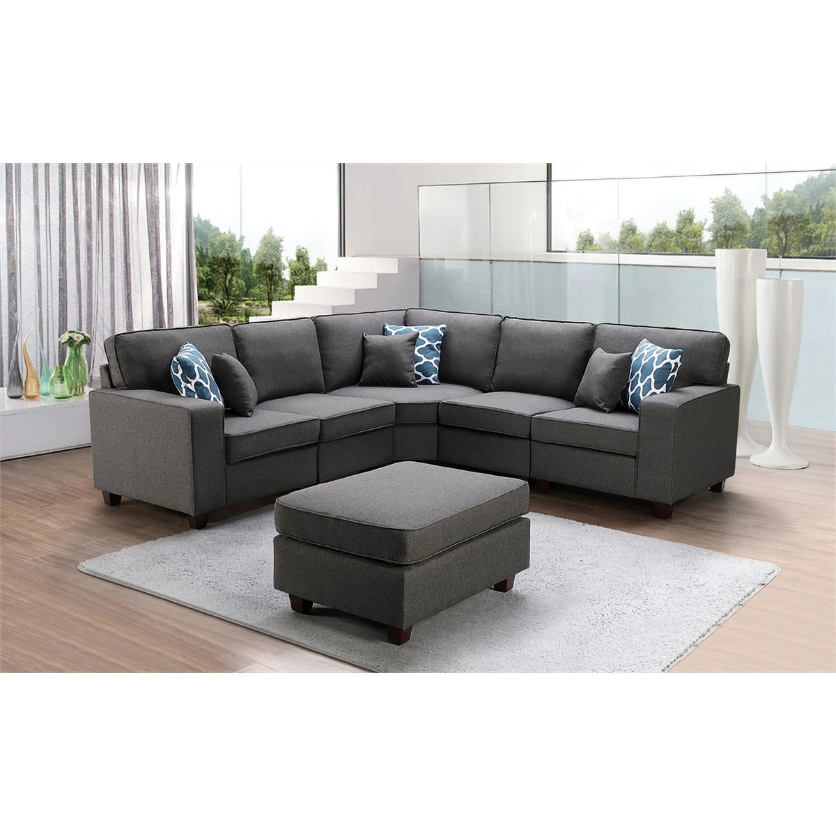 Gray Linen 6Pc Modular Sectional Sofa with Ottoman S234701