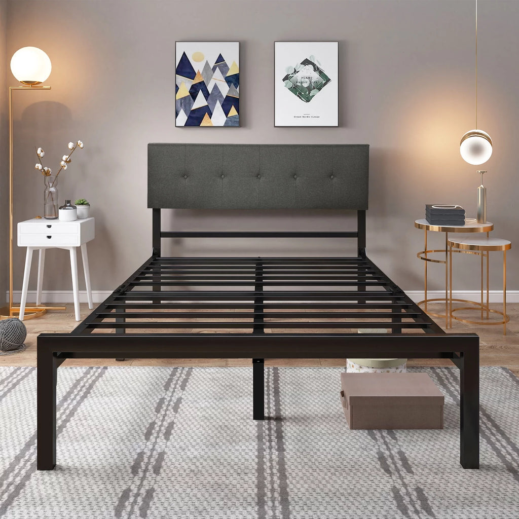 Queen Upholstered Platform Bed Frame with Adjustable Headboard X637469