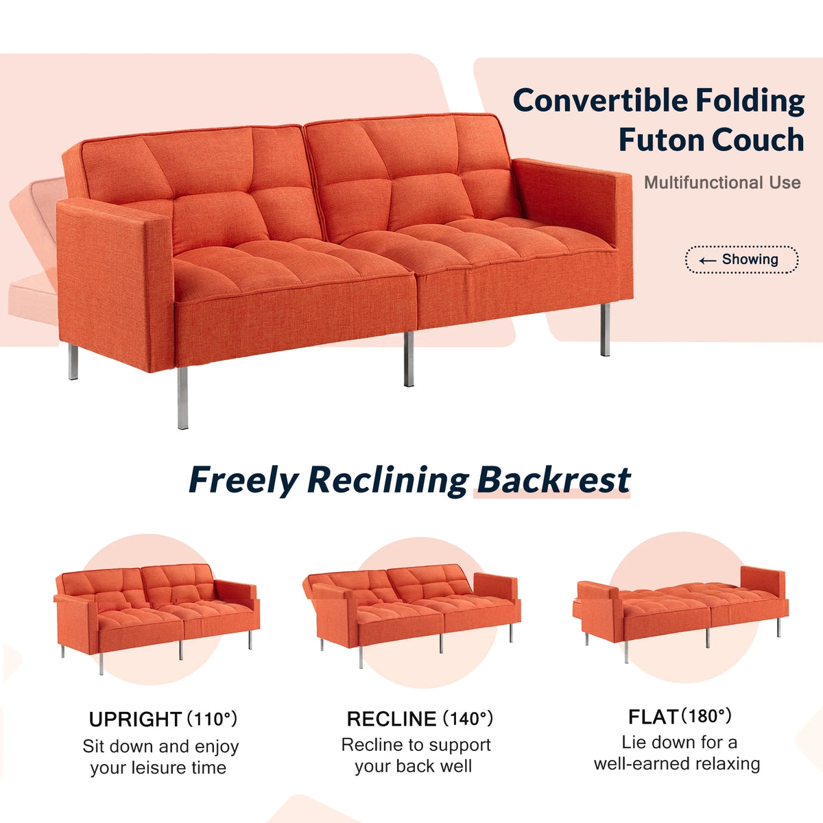 74.8" Linen Convertible Futon Sofa Bed C9803
