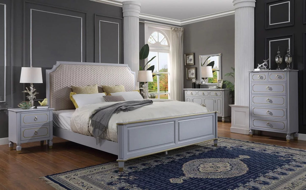 Beige Gray Eastern King 5pcs Bedroom Set D89046