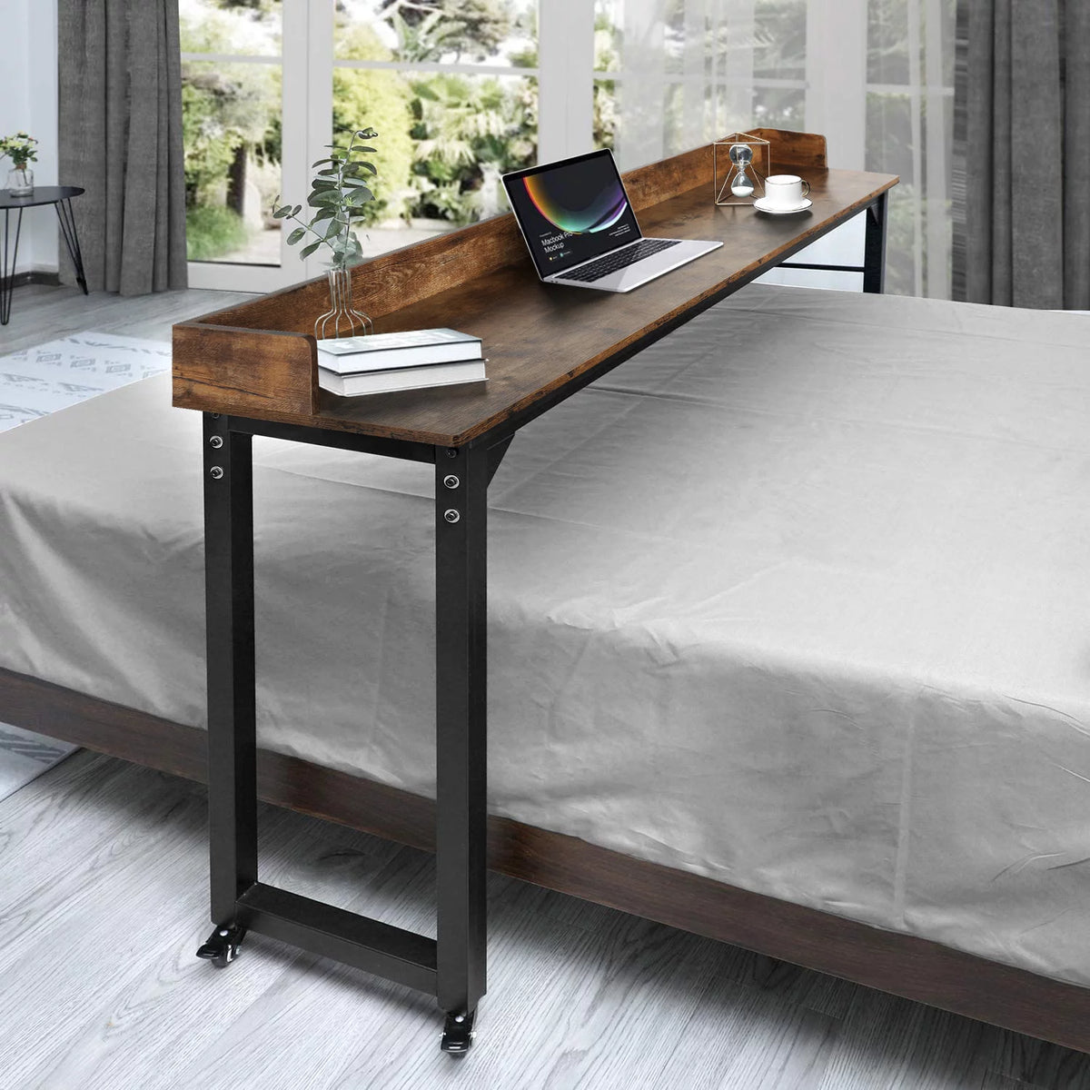 Brown Overbed Table with Wheels O292584