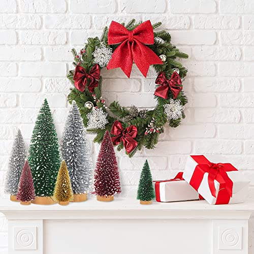 16 Pcs Artificial Mini Christmas Tree with Wood Base S808408