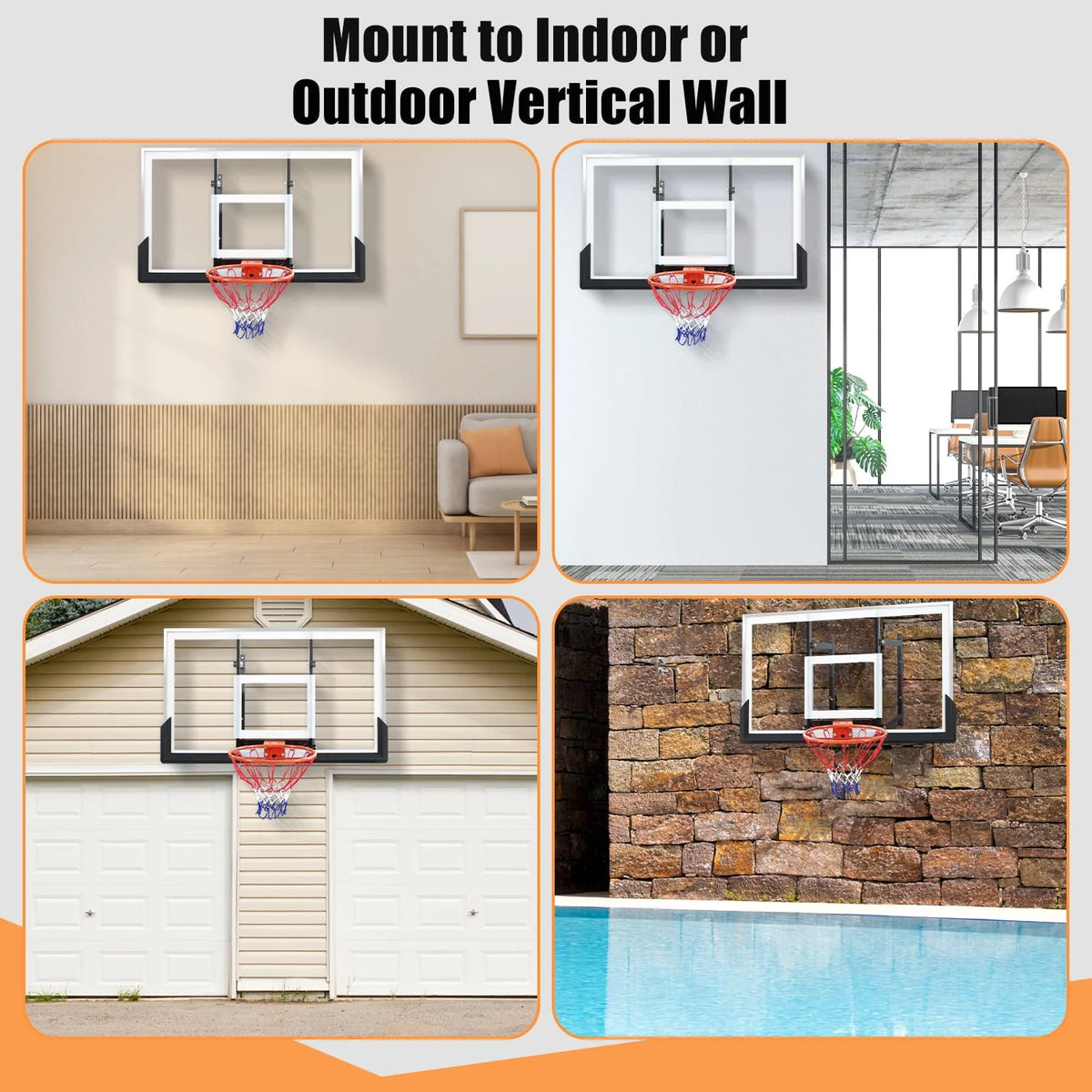 48in Wall-Mounted Basketball Backboard and Rim Combo X91199