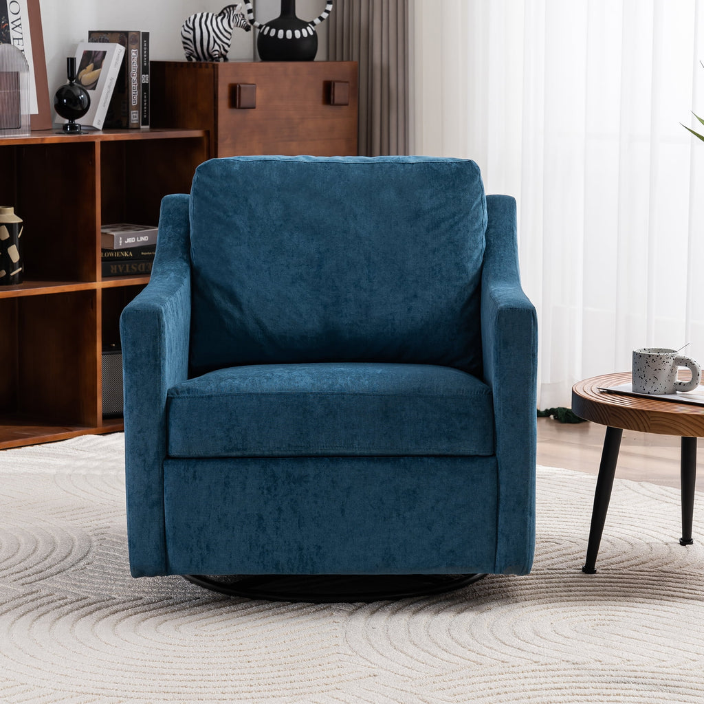 Navy Blue Linen Fabric Swivel Accent Chair T68812