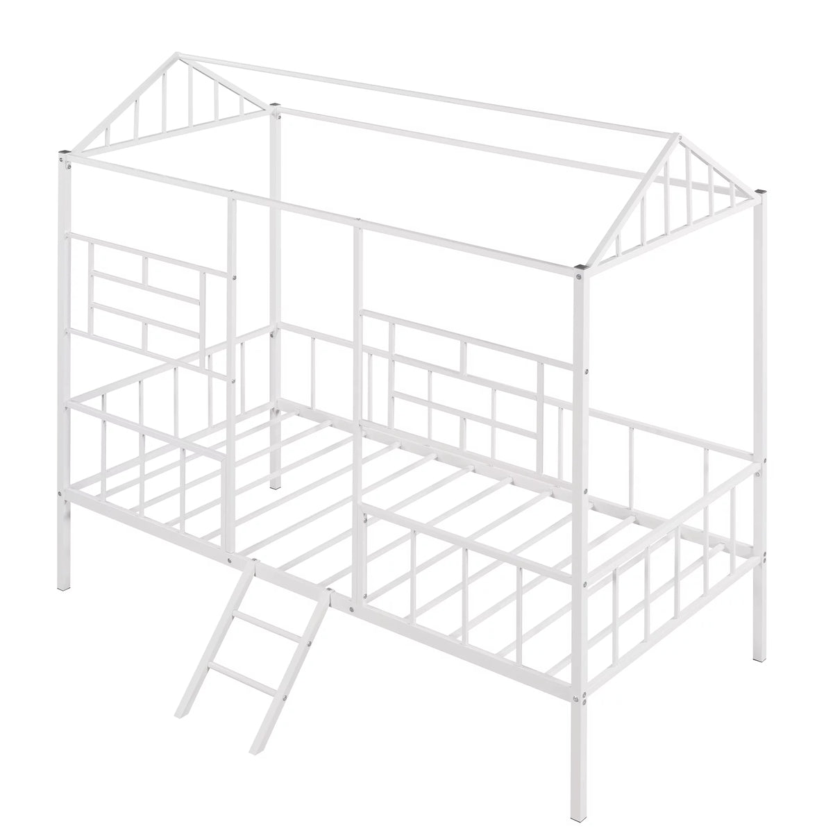 White Twin Size Metal Platform Bed Frame with Slatted Support J42158