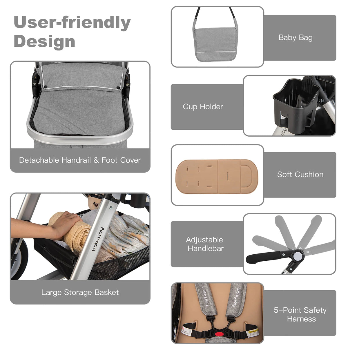 Folding Aluminum Baby Stroller with Diaper Bag M196