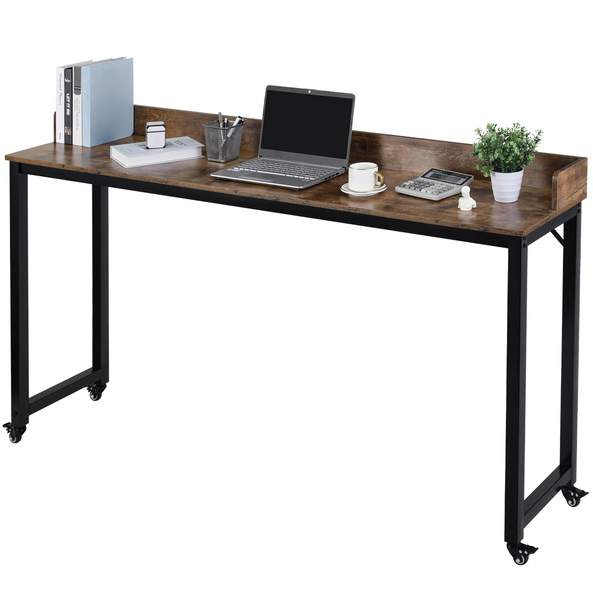 Brown Overbed Table with Wheels O292584